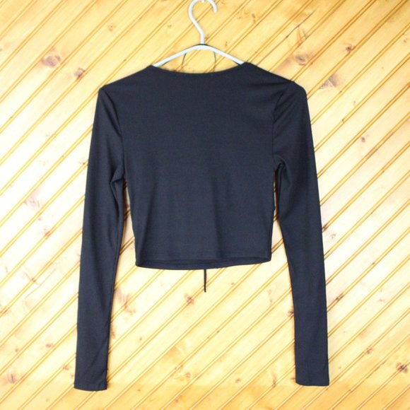 NWT Aeropostale Ribbed Crop Top Small Scoop Neck Long Sleeve Tie Up Ballet CA183 - Picture 4 of 7